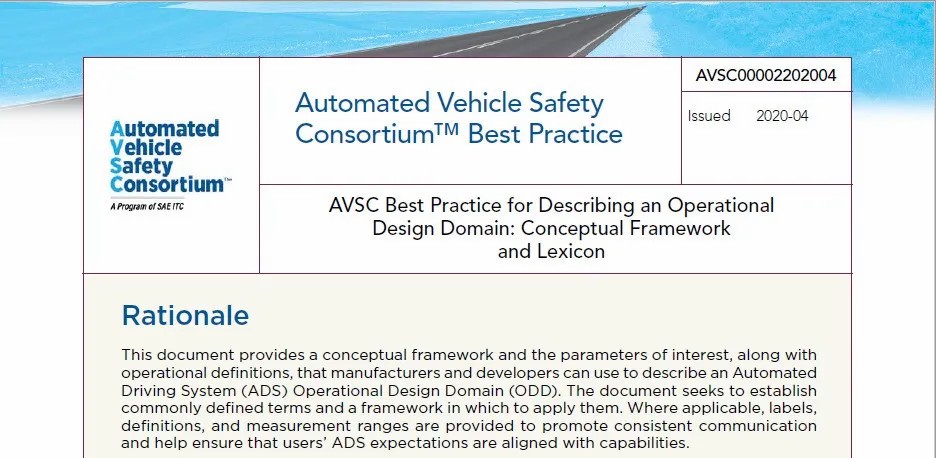 AVSC - 自动驾驶车辆安全联盟发布：定义ODD的最佳实践 - 《描述ODD：概念框架与辞典》